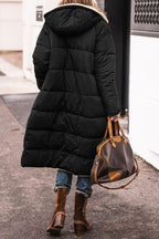 Damen lange, gefütterte Winterjacke mit Kapuze und stylischem Schnitt EB