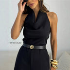 Eleganter Damen-Halter-Jumpsuit mit weitem Palazzo-Bein