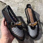 Damen Ballerinas mit modischem Netzdesign und dekorativem Riemchen EB