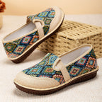 Damen Bequeme Slip-On Schuhe mit bunter Stickerei und flexibler Sohle EB