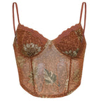 Damen Trägershirt mit Spitzenakzenten und floralem Design EB
