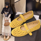 Damen Ballerinas mit romantischem Lochmuster und verstellbarem Riemen EB