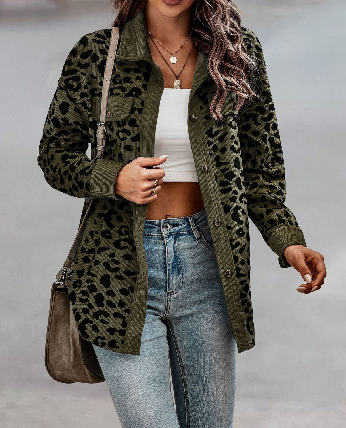 Damen Jacke im Leopardenmuster mit strukturiertem Stoff und praktischen Taschen EB