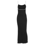 Damen elegantes Maxikleid mit schmalen Trägern und figurformendem Schnitt EB
