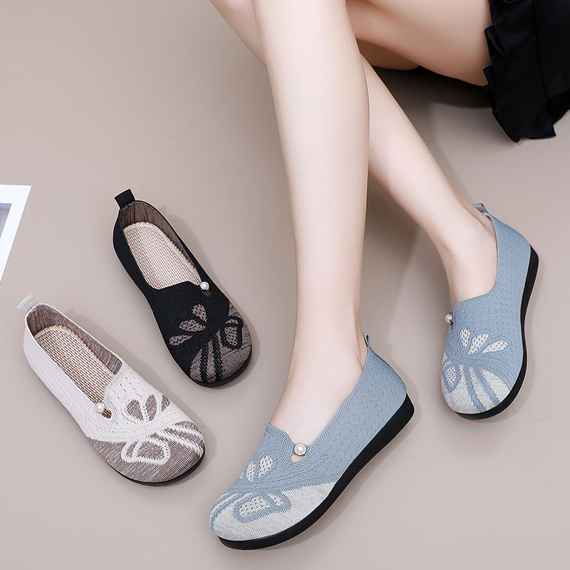 Damen Bequeme Slipper mit dekorativem Strickmuster und Perlenverzierung EB