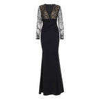Damen elegantes Abendkleid mit Spitzeneinsätzen und raffiniertem Wickeldesign EB