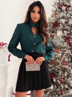 Damen Elegante Bluse mit modischem Punkten und Knopfdetails EB