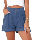 Damen lässige High-Waist Shorts mit breitem Bund und praktischen Taschen EB