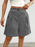 Damen Hochtaillierte Shorts mit doppeltem Knopfverschluss und Falten EB