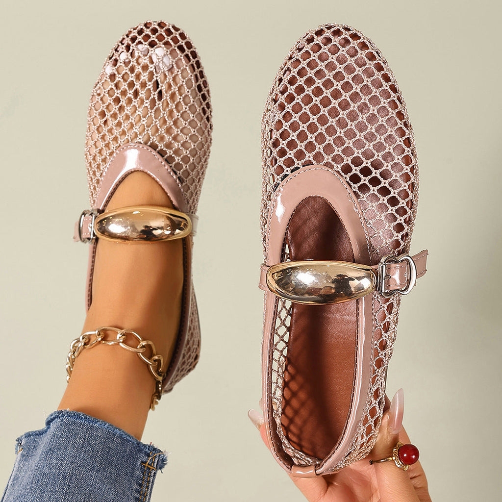 Damen Ballerinas mit modischem Netzdesign und dekorativem Riemchen EB