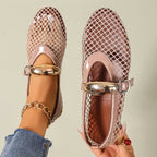 Damen Ballerinas mit modischem Netzdesign und dekorativem Riemchen EB