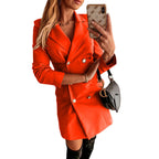 Damen Eleganter Doppelreiher-Blazer-Kleid mit Glanzknöpfen EB