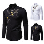 Herren elegantes Langarmhemd mit floraler Stickerei EB