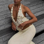 Damen Elegantes gehäkeltes Maxikleid mit funkelnden Akzenten EB