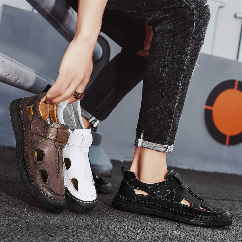 Damen Bequeme Leder-Sandalen mit verstellbarem Riemen und rutschfester Sohle EB