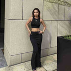 Damen Elegantes und figurbetontes Halbarm-Top mit hohem Schnitt und passendem Rock EB