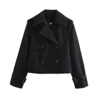 Damen nan kurzes Cropped-Trenchcoat mit doppelreihiger Knopfleiste, aufgesetzter Sturmschürze und verstellbaren Manschetten EB