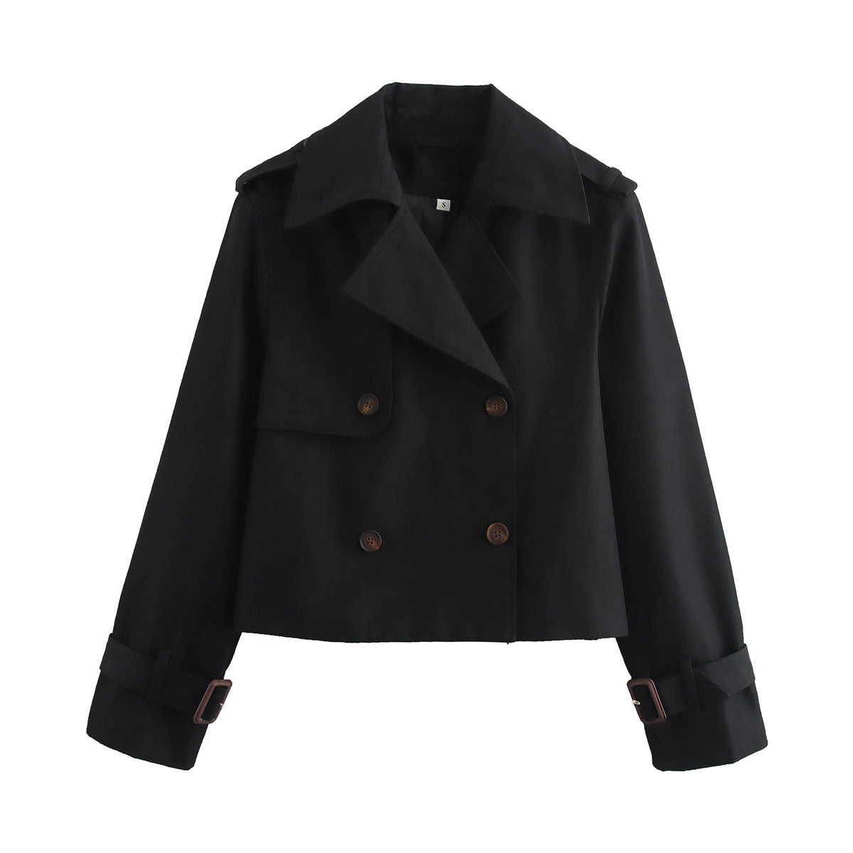 Damen nan kurzes Cropped-Trenchcoat mit doppelreihiger Knopfleiste, aufgesetzter Sturmschürze und verstellbaren Manschetten EB
