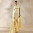 Damen Elegantes Maxikleid mit fließendem Stoff und ausgefallenen Ärmeln EB