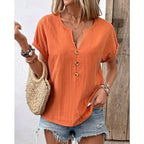 Damen lässige Bluse mit Knopfleiste und rundem Ausschnitt EB