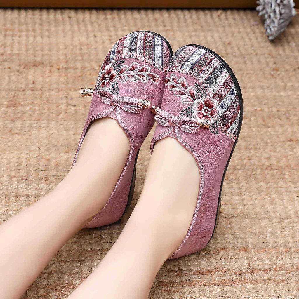 Damen Bequeme Ballerinas mit floralem Design und elastischem Einstieg EB