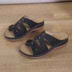 Damen bequeme Sandalen mit floralem Design und ergonomischem Fußbett EB