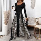 Damen Elegantes Maxikleid mit modischem Tiermuster und langem Arm EB