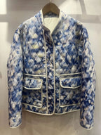 Damen gestepptes Blütenmuster-Jacke mit praktischen Taschen EB