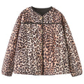 Damen gesteppte Jacke mit Leopardenmuster und praktischen Taschen EB