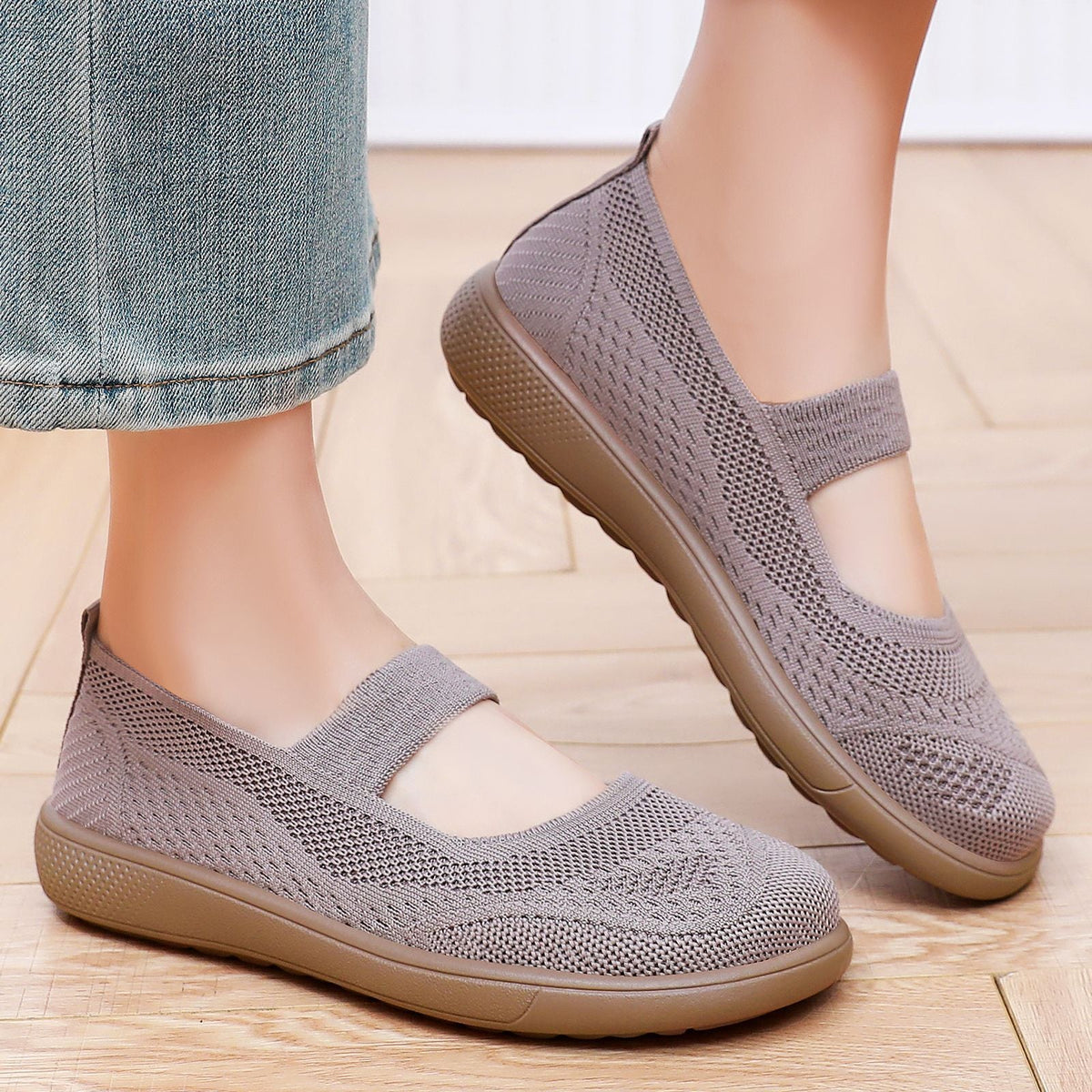Damen Bequeme Slip-On Freizeitschuhe mit elastischem Riemen EB