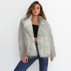 Damen Eleganter Kunstfellblazer mit breitem Kragen EB