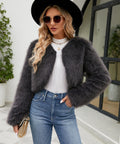 Damen Elegante und kuschelige Kurzjacke mit Kunstfell EB