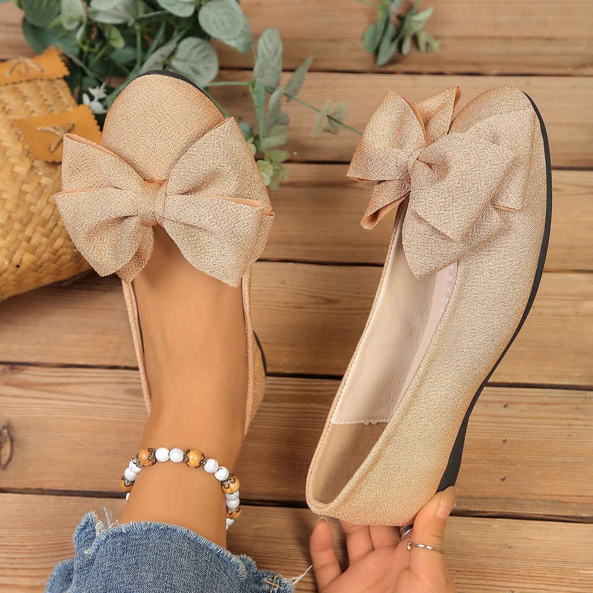Damen Ballerinas mit stilvollem Schleifenakzent und elastischer Sohle EB