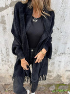 Damen Kuscheliger Strickponcho mit Fransen EB