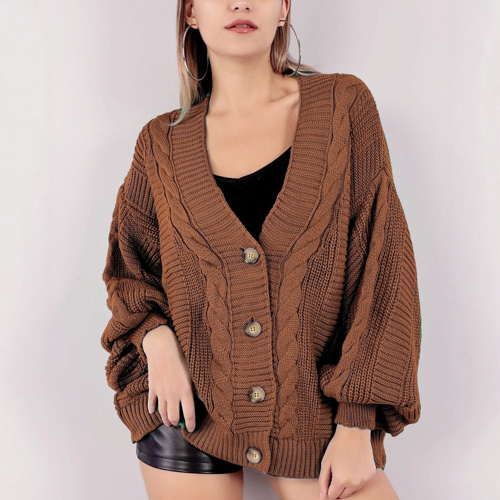 Damen Grobstrick-Cardigan mit großen Knopfdetails und voluminösen Ärmeln EB