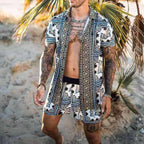 Herren Set: Kurzarmhemd mit Barockmuster und passende Shorts