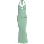 Damen Elegantes Maxikleid mit Halterneck und figurbetontem Design EB