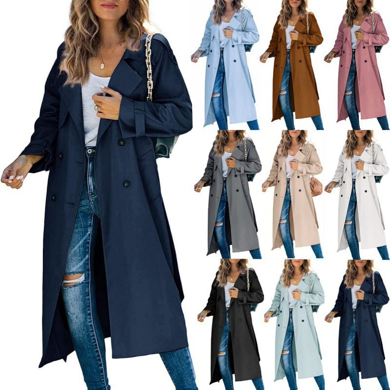 Damen eleganter Trenchcoat mit doppelt Reihe Knopfverschluss und Taillengürtel EB