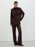 Damen Modisches Strickensemble mit hohem Kragen und weitem Schnitt EB