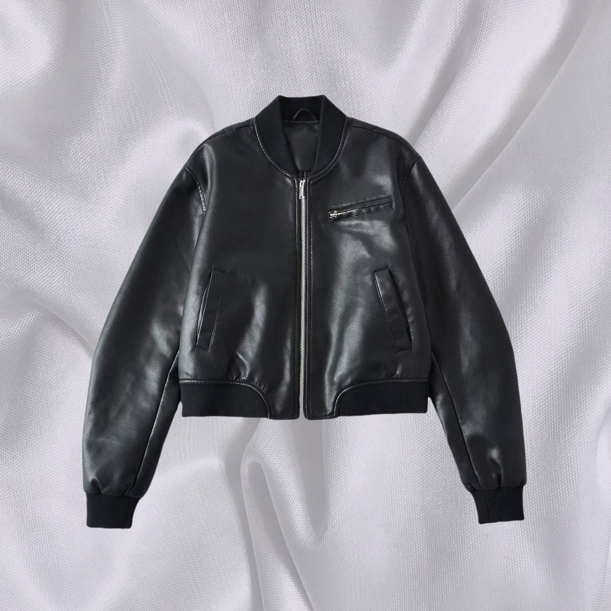 Damen Kunstleder Bomberjacke mit elastischem Abschluss und praktischen Taschen EB