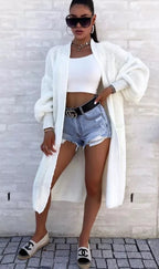 Damen Langer Strickmantel mit oversized Ärmeln und praktischen Taschen EB