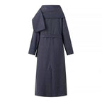 Damen eleganter Wickelmantel mit breitem Kragen und Bindegürtel EB