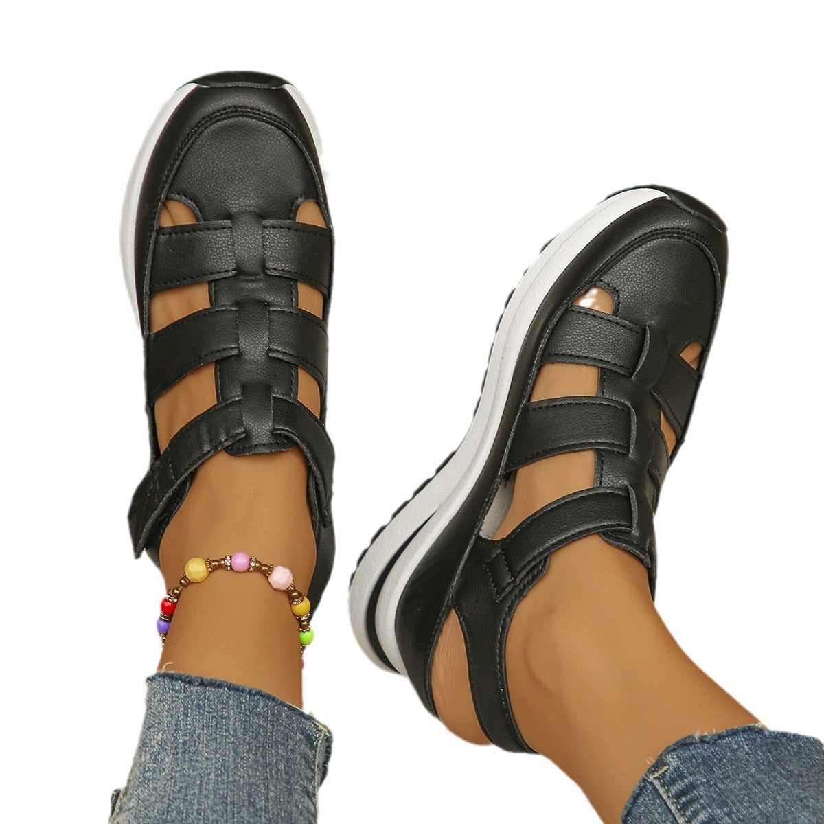 Damen bequeme Plattform-Sandalen mit atmungsaktiver Obermaterialstruktur und verstellbarem Riemendesign EB