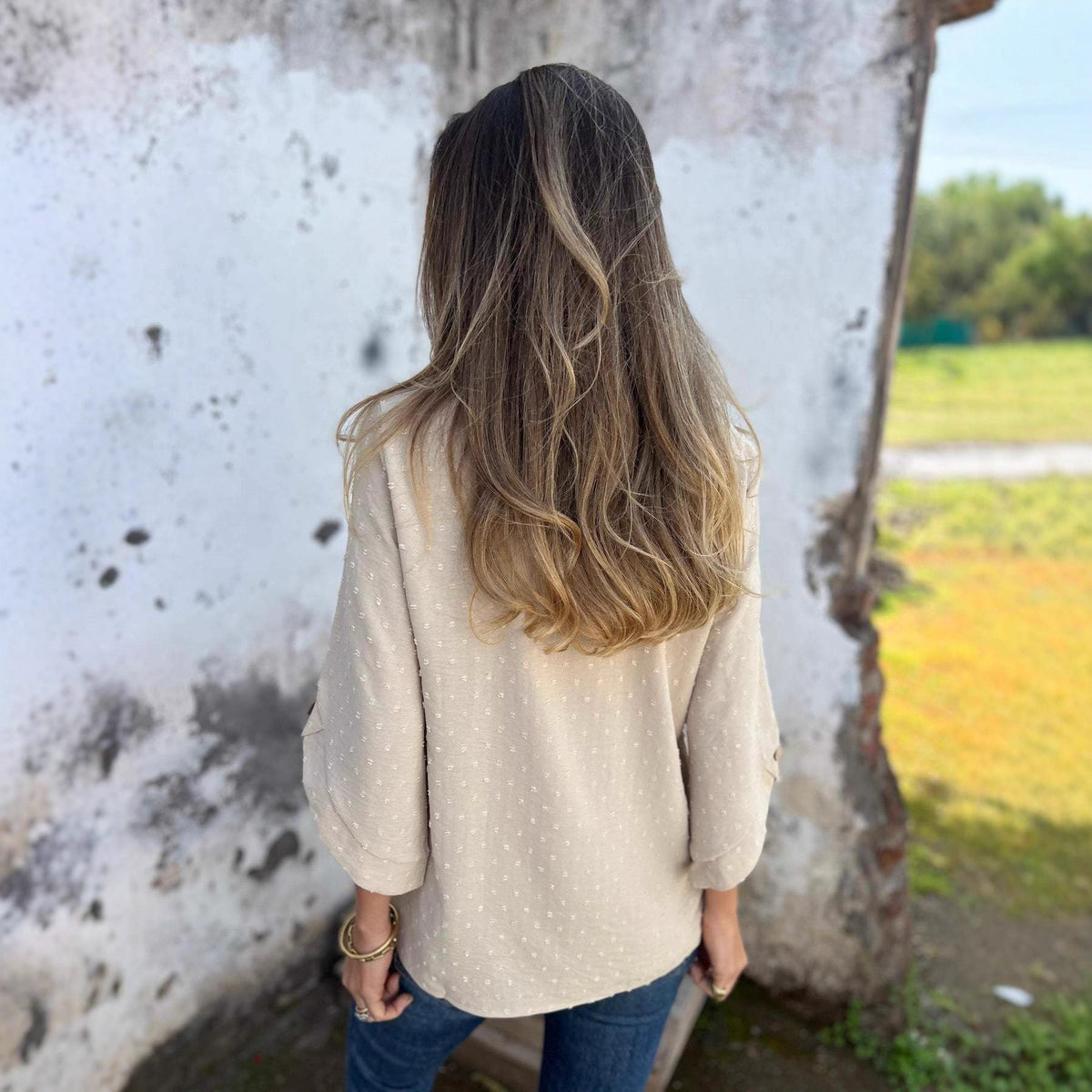 Damen lässige Bluse mit strukturiertem Stoff EB