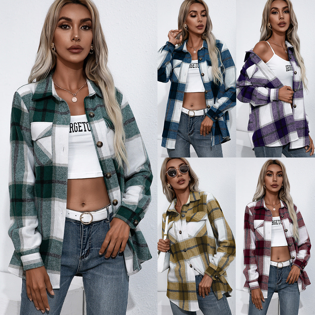 Damen Karierte Flanelljacke mit komfortablem Schnitt und praktischen Taschendetails EB
