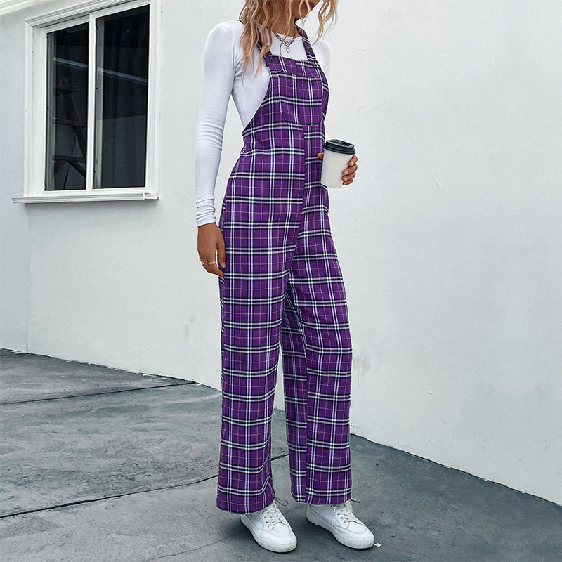 Lässiger Damen-Jumpsuit mit Karomuster und verstellbaren Trägern