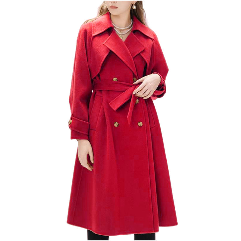 Damen gefütterter Trenchcoat mit großem Revers und Taillengürtel EB