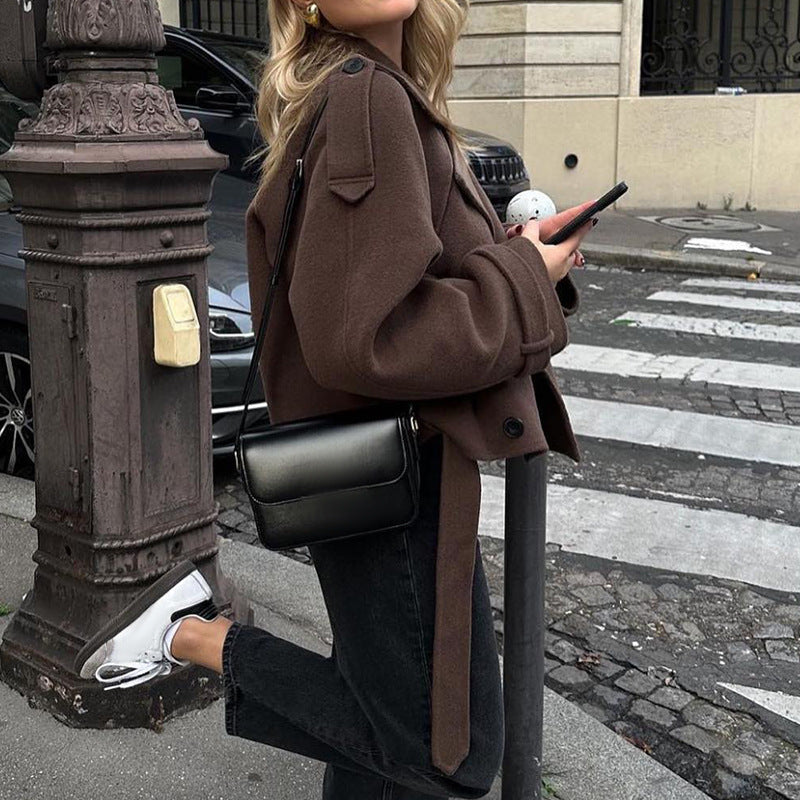 Damen stylische, taillierte Kurzmantel EB