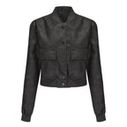 Damen Kunstleder Bomberjacke mit praktischen Taschen und elastischen Bündchen EB