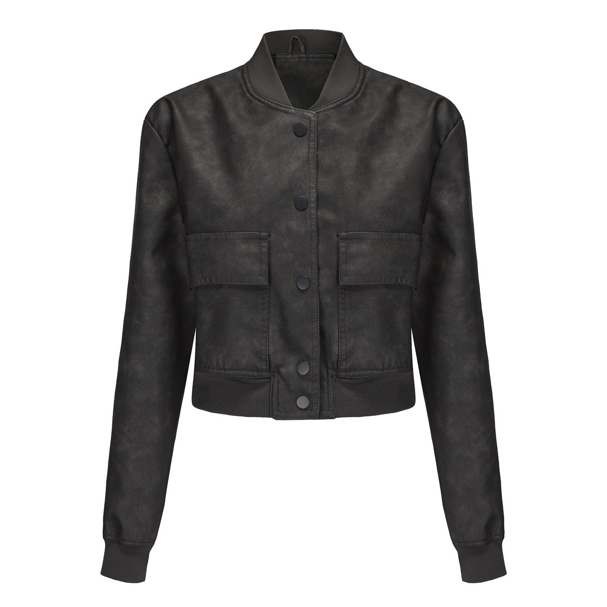 Damen Kunstleder Bomberjacke mit praktischen Taschen und elastischen Bündchen EB